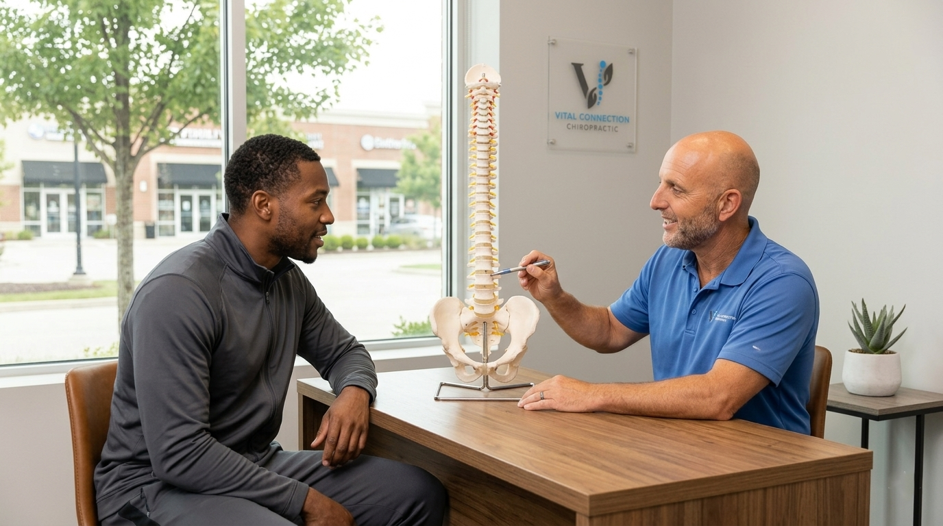 chiropractor for sports injury in Fishers, IN explaining athlete care plan, sports injury chiropractor, chiropractor for sports injury, athlete chiropractor,