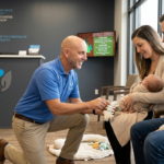 infant chiropractor in Fishers, IN explaining tummy time and baby posture to parents, baby chiropractor, chiropractor for babies, infant chiropractor,