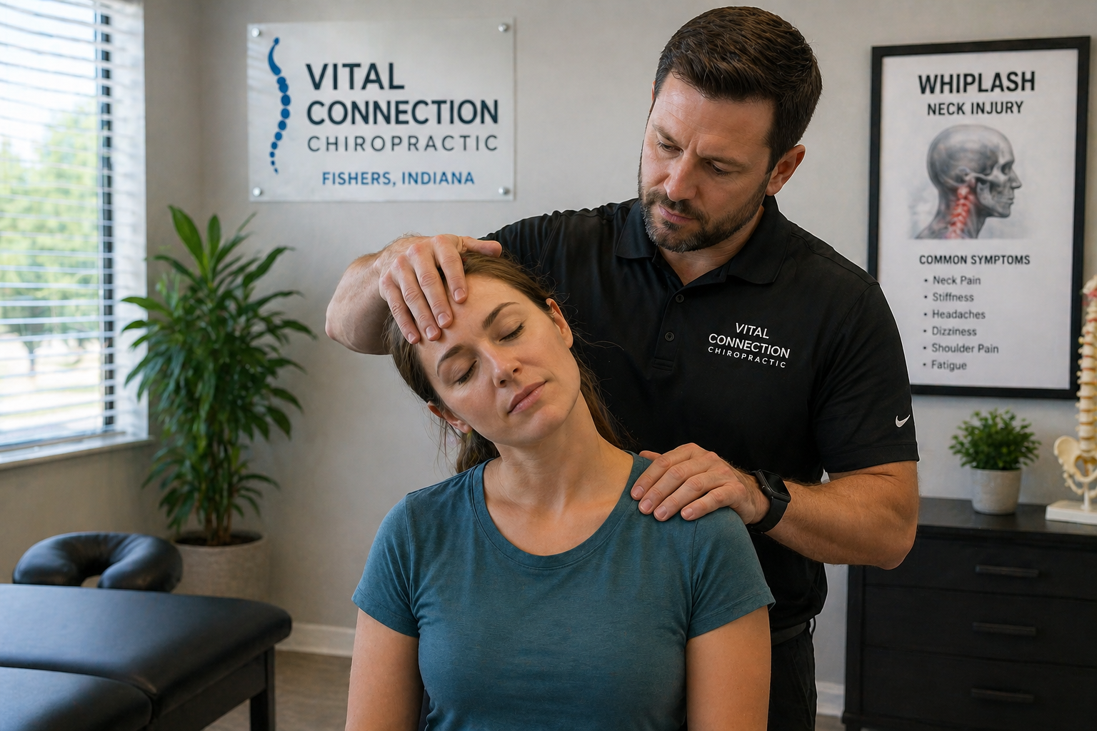 Neck pain after auto accident assessment with chiropractor in Fishers, IN, neck pain after car accident, car accident neck pain, neck pain after auto accident,