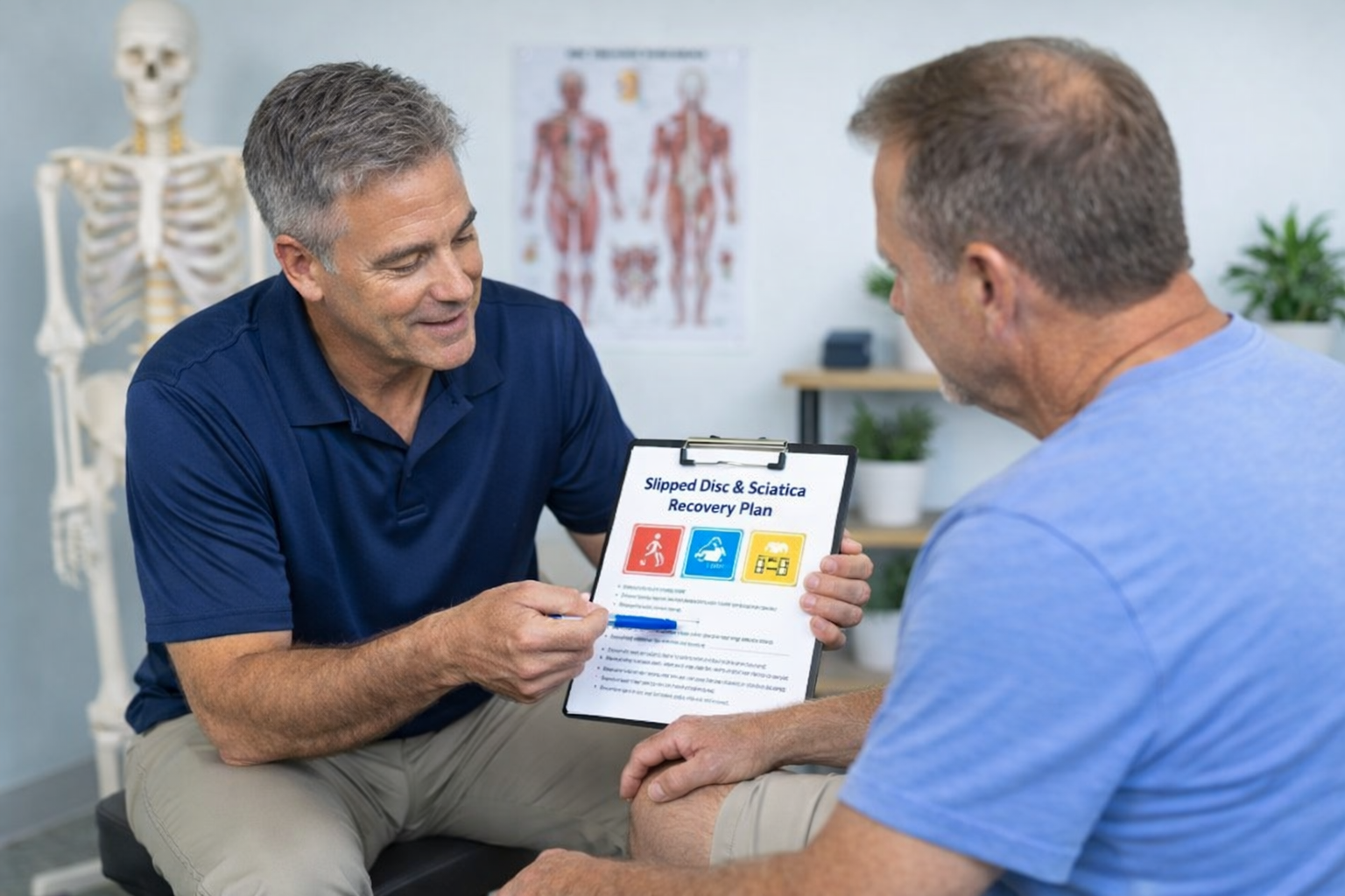 Personalized slipped disc and sciatica pain recovery plan in Fishers IN chiropractic office., slipped disc and sciatica pain,