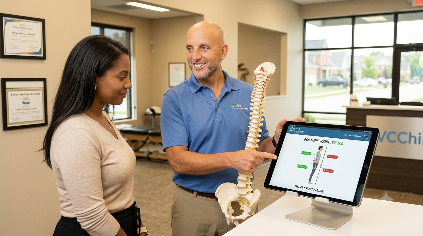 Tech neck relief posture assessment in Fishers, IN chiropractic clinic, tech neck treatment, tech neck relief, treatment for tech neck,