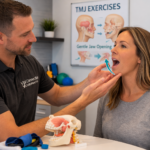 gentle TMJ jaw opening exercise with provider guidance in Fishers Indiana clinic