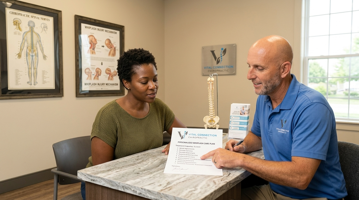 whiplash chiropractor care plan in Fishers, IN with Doctor Jarred at Vital Connection Chiropractic, whiplash chiropractor, whiplash chiropractor near me, chiropractor for whiplash,